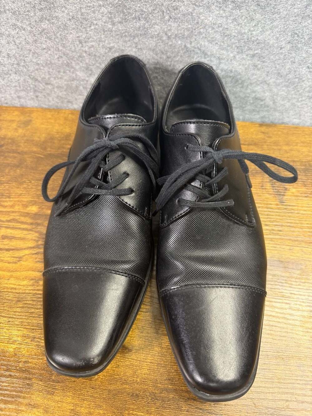 Calvin Klein Men's Black Diamond Leather Lace-Up Cap Toe Oxford Dress Shoes